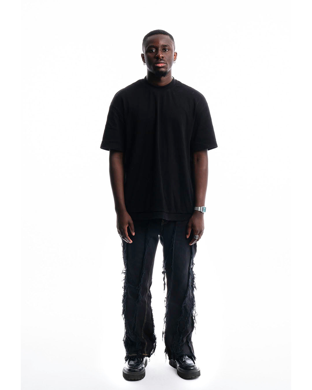 Black Ripped Denim Jeans by Prototypesparis with premium fabric.