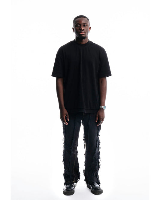 Black Ripped Denim Jeans by Prototypesparis with premium fabric.