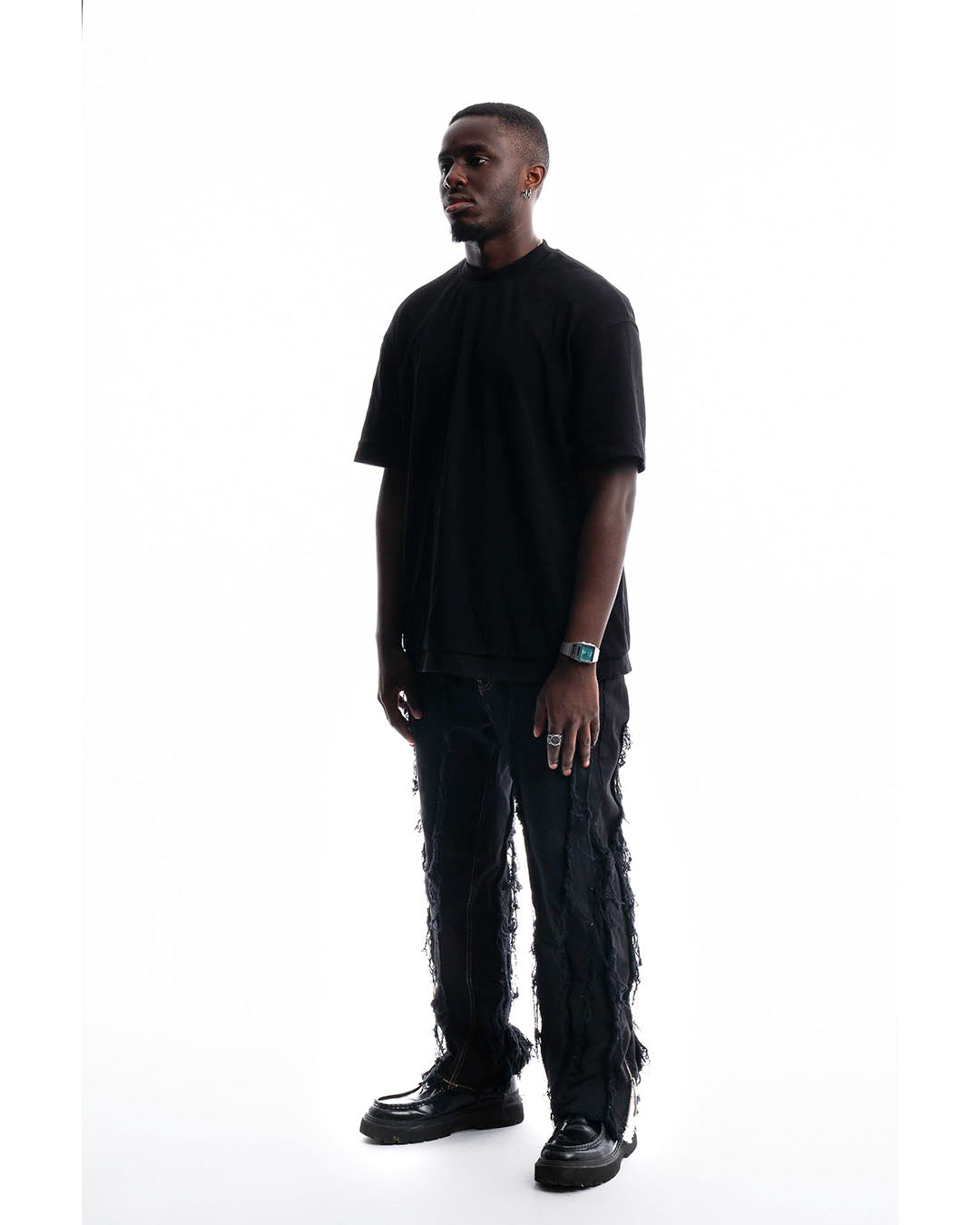 Black Ripped Denim Jeans by Prototypesparis, Straight fit with versatile silhouette