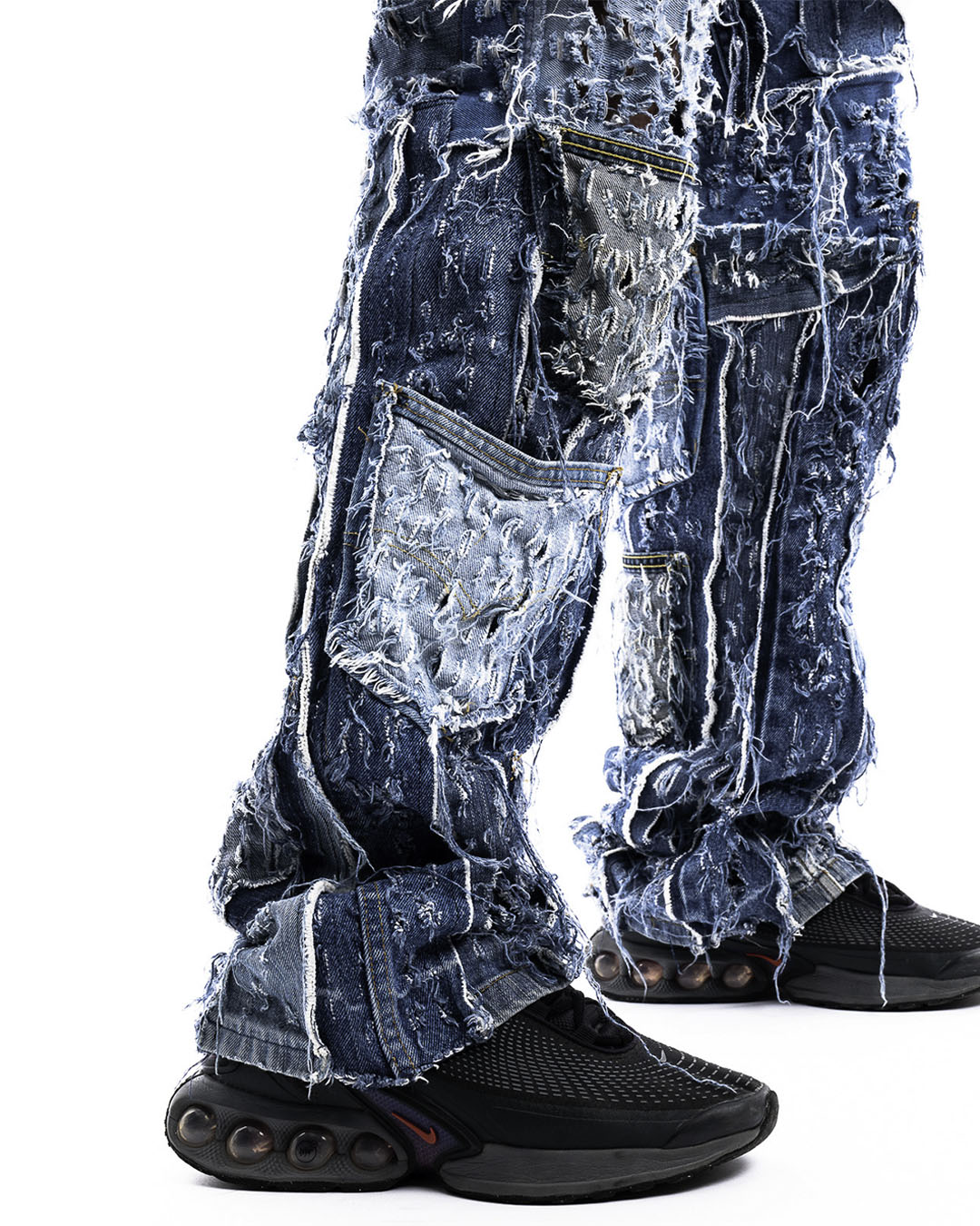 Zoom view of Cobalt Shred Denim Jeans by Prototypesparis, premium streetwear.