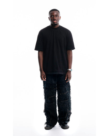 Obsidian Shred Denim Jeans by Prototypesparis, premium denim fabric.